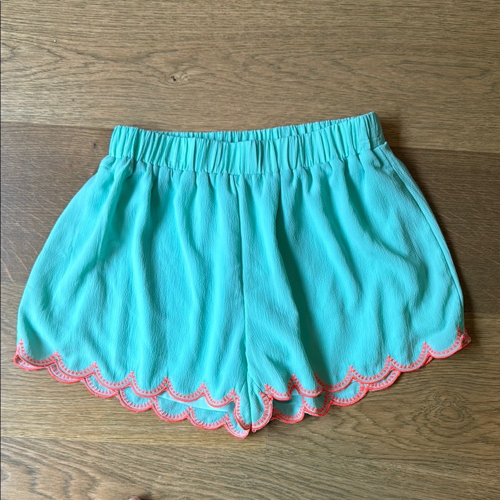 Aqua Scalloped Hem Shorts